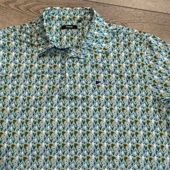 Breezy Golf Polo Men's XL Green Performance Cactus All Over Print Graphic Preppy - Picture 1 of 7